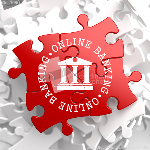 Image of Online Banking Concept on Red Puzzle.