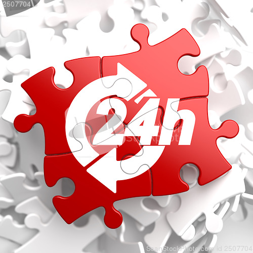 Image of Service 24h Icon on Red Puzzle.