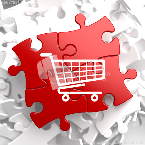 Image of Shopping Cart Icon on Red Puzzle.