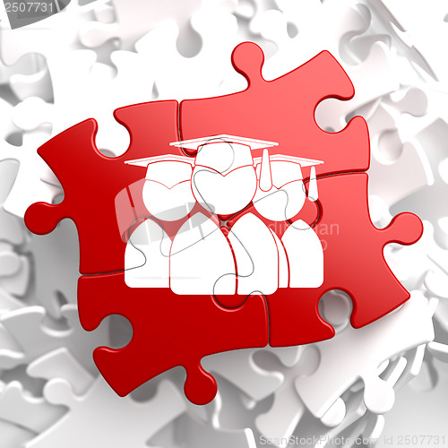 Image of Group of Graduates Icon on Red Puzzle.