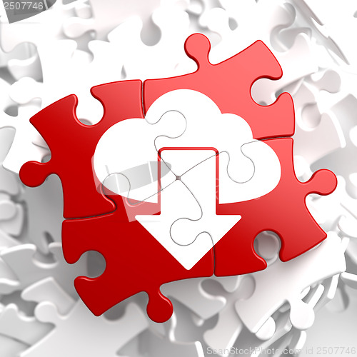 Image of Cloud with Arrow Icon on Red Puzzle.