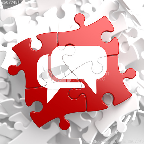 Image of White Speech Bubble Icon on Red Puzzle.