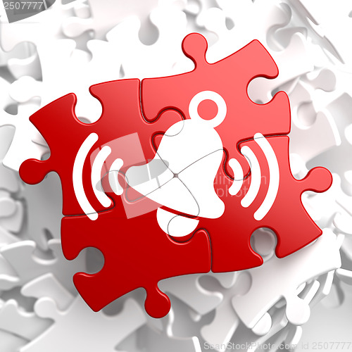 Image of Ringing White Bell Icon on Red Puzzle.