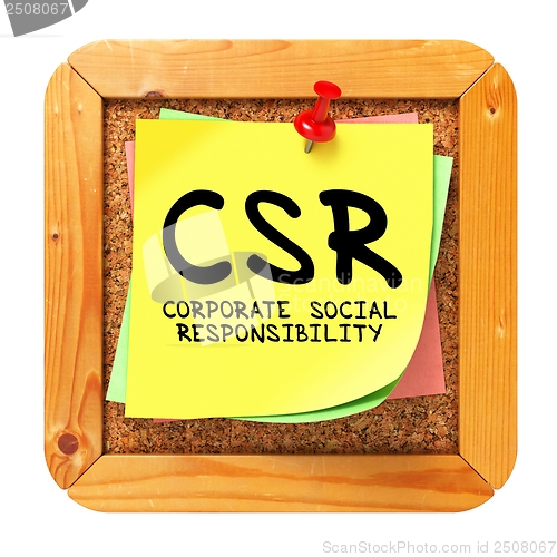 Image of CSR. Yellow Sticker on Bulletin.