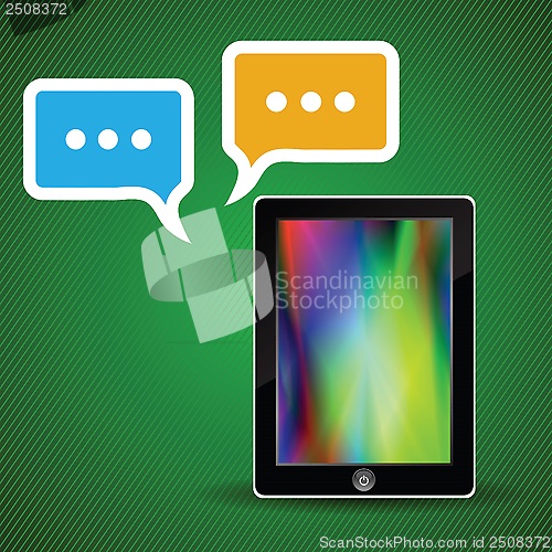 Image of tablet computer and speech bubbles