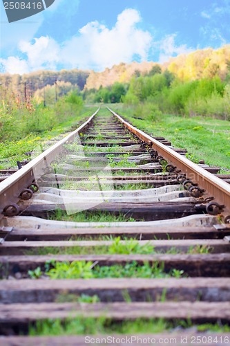 Image of railway tracks in a rural scene with nice blue sky