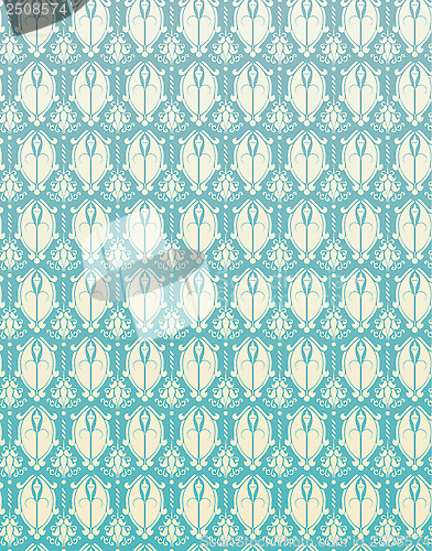 Image of Seamless Pattern Blue Retro Damask Flower Background