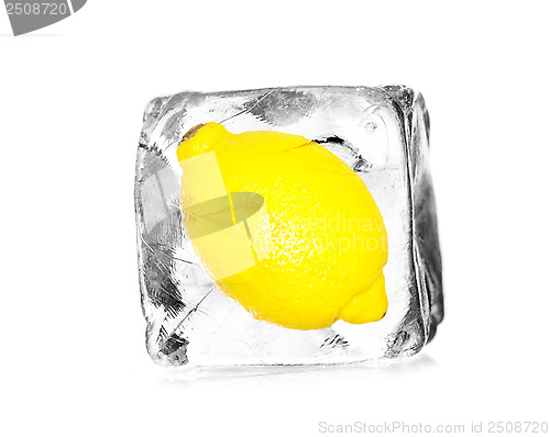 Image of lemon in ice cube