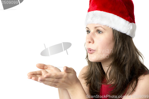 Image of Santa woman with hands at face