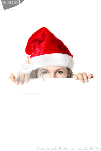 Image of Santa Woman behind board