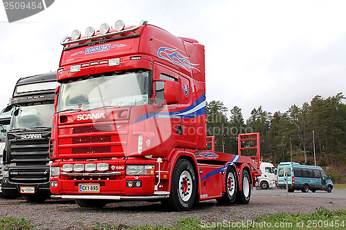 Image of Bright Red Scania 580 V8 Truck