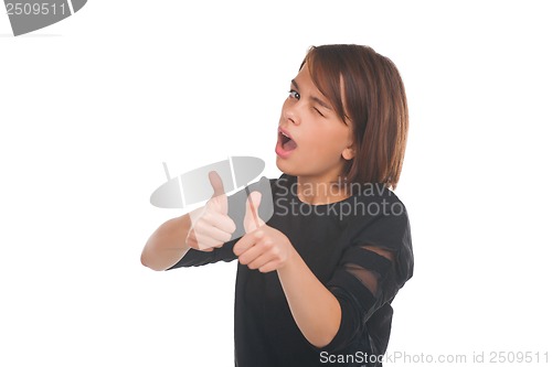 Image of Teenage girl showing thumbs up