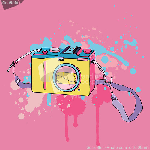 Image of Photo Camera. Hand drawn Vector Illustration.