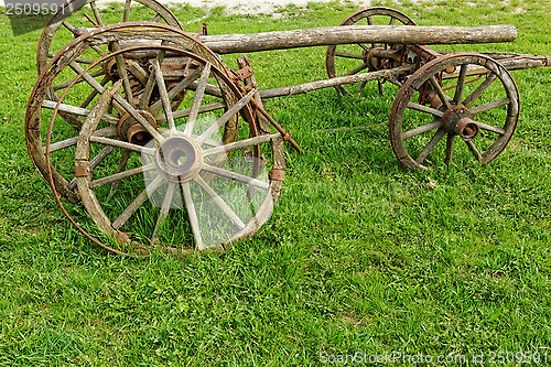 Image of old wooden wheel spokes,