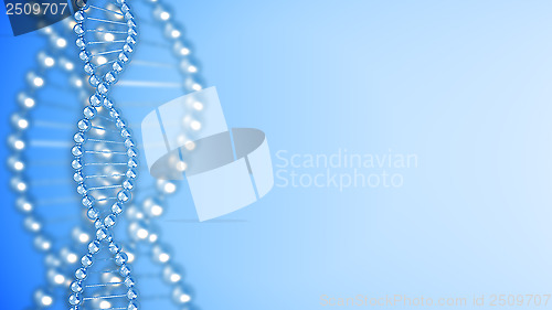 Image of Digital illustration of dna structure in 3D. Background.