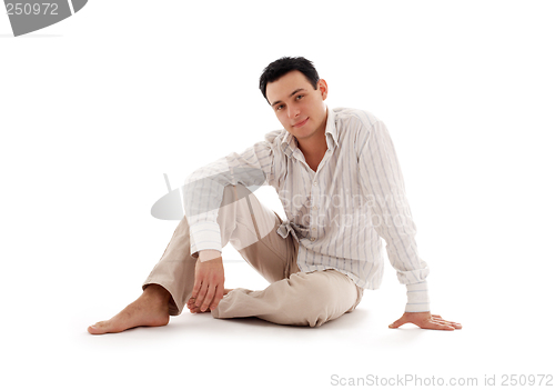 Image of relaxed man sitting on the floor