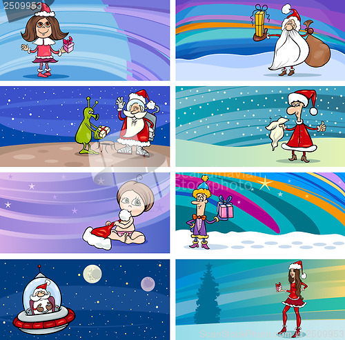 Image of Cartoon Greeting Cards with Santa Claus