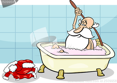 Image of santa taking bath cartoon illustration