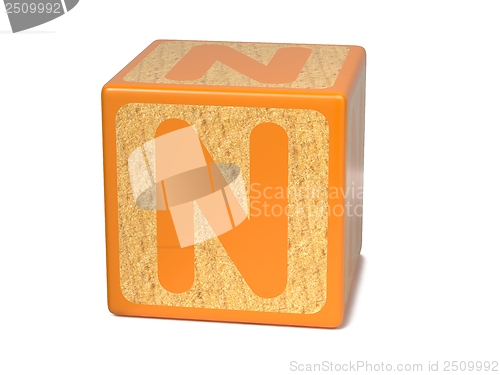 Image of Letter N on Childrens Alphabet Block.