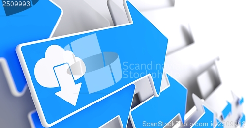 Image of Cloud with Arrow Icon on Blue Arrow.