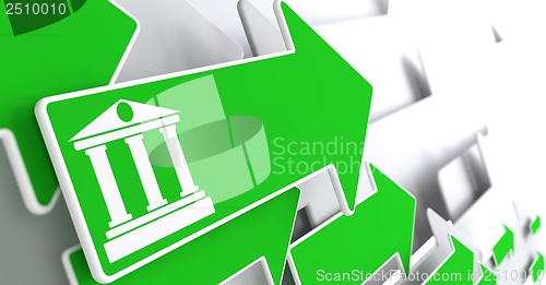 Image of Bank Icon on Green Arrow.