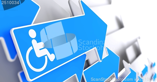 Image of Disabled Icon on Blue Arrow.