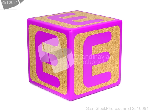 Image of Letter E on Childrens Alphabet Block.