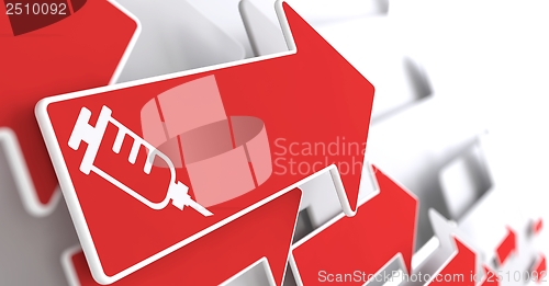 Image of Syringe Icon on Red Arrow .