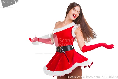 Image of Beautiful girl in santa costume