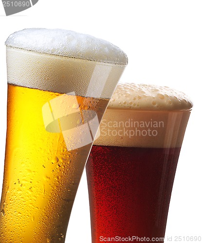 Image of Glasses of light and dark beer