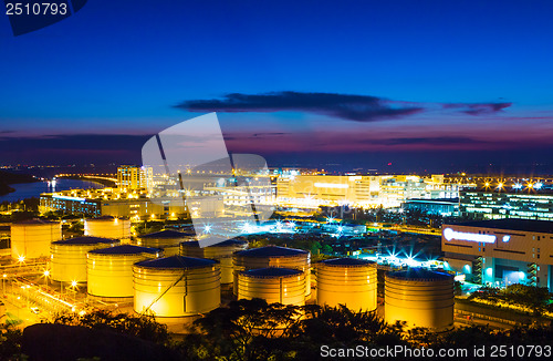 Image of Oil tanks plant during sunset