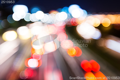 Image of Blurred unfocused highway view at night