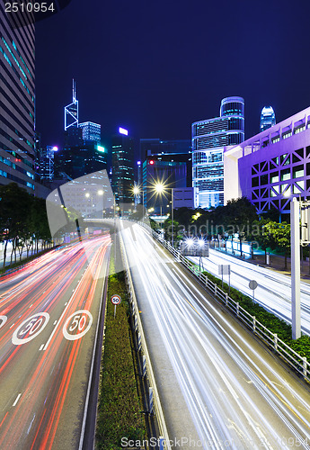 Image of Traffic trail in Hong Kong city at night