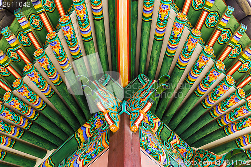 Image of Traditional paintwork on wooden buildings, dancheong