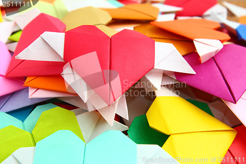 Image of Heap of origami colorful heart