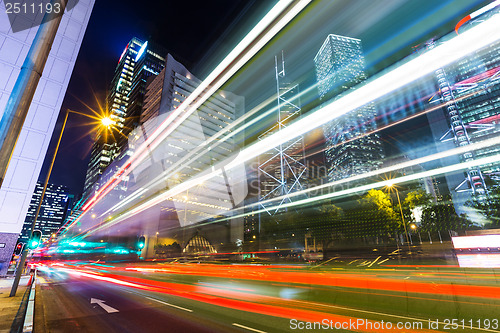 Image of Traffic car lights in Hong Kong night