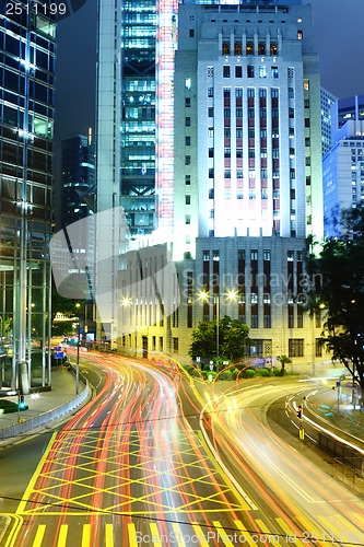 Image of Traffic trail in Hong Kong city at night