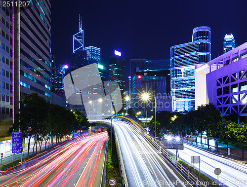 Image of Traffic trail in Hong Kong city at night