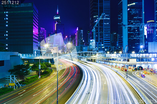 Image of Traffic trail in Hong Kong city at night