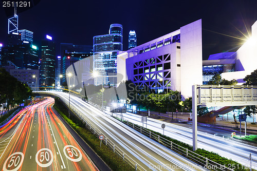 Image of Traffic trail in Hong Kong city at night