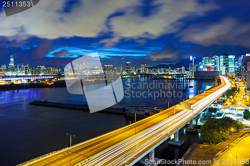 Image of Hong Kong city with highway at night
