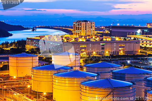 Image of Oil tanks at night