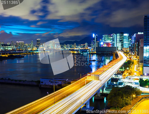 Image of Hong Kong city with highway at night 