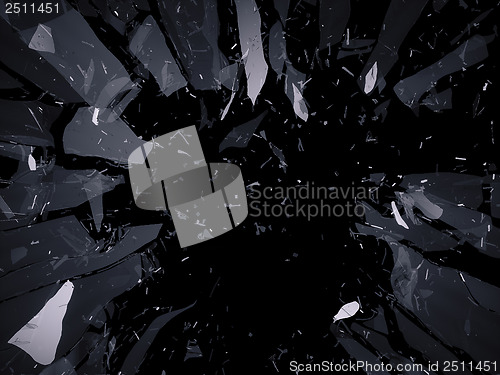 Image of Shattered or demolished glass over black background