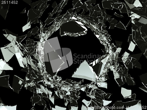 Image of Bullet hole Shattered glass on black