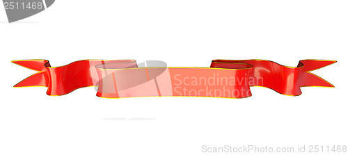 Image of Red narrow ribbon with golden edging useful as badge