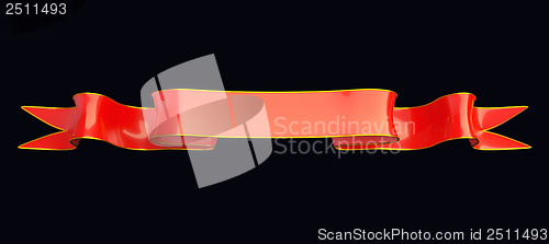 Image of Red narrow ribbon with golden edging useful as badge or emblem