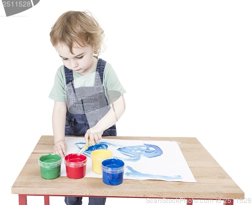 Image of child making painting on small desk