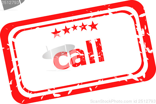 Image of call on red rubber stamp over a white background