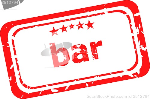 Image of bar word on red rubber grunge stamp